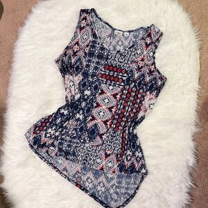 Cato Navy and Red Geometric Tank Top